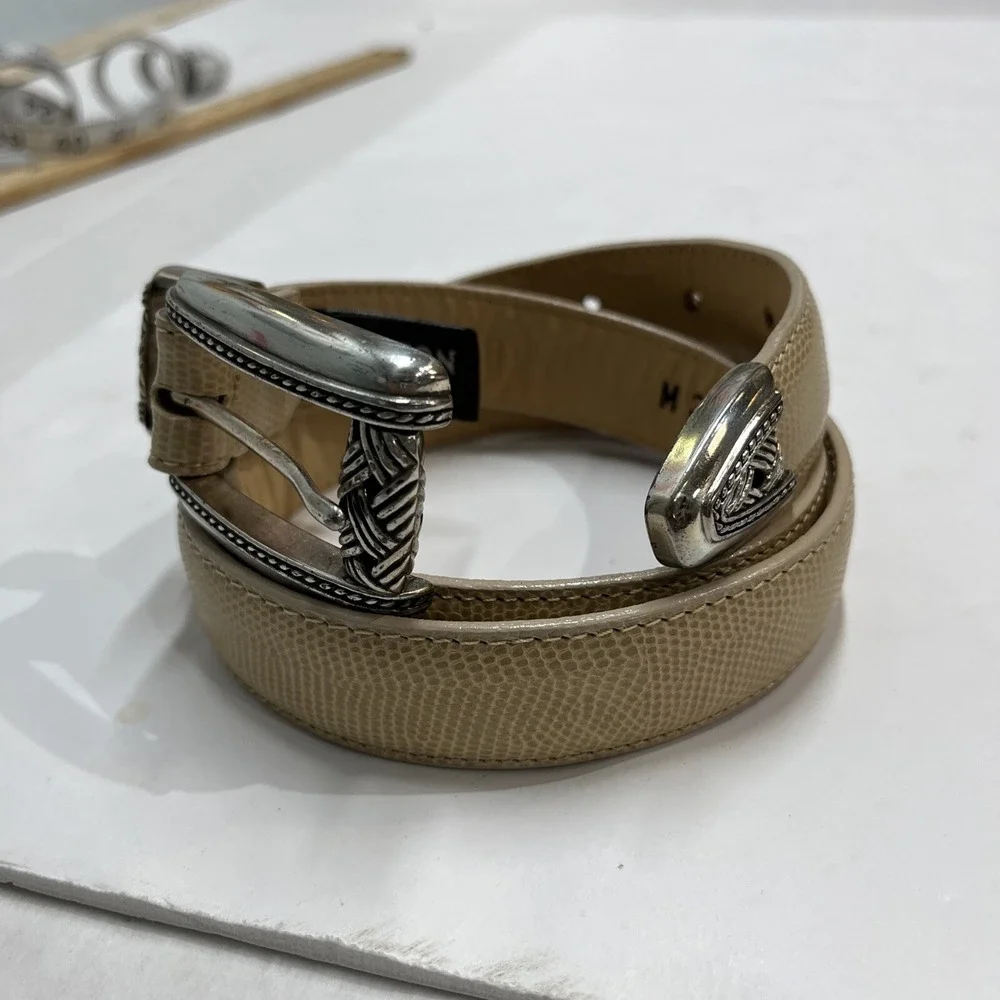Vintage Brighton Belt M Light Tan‎ Faux Embossed Leather Western Silver Tip